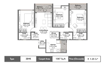 3 BHK Unit Plan of 24K Manor